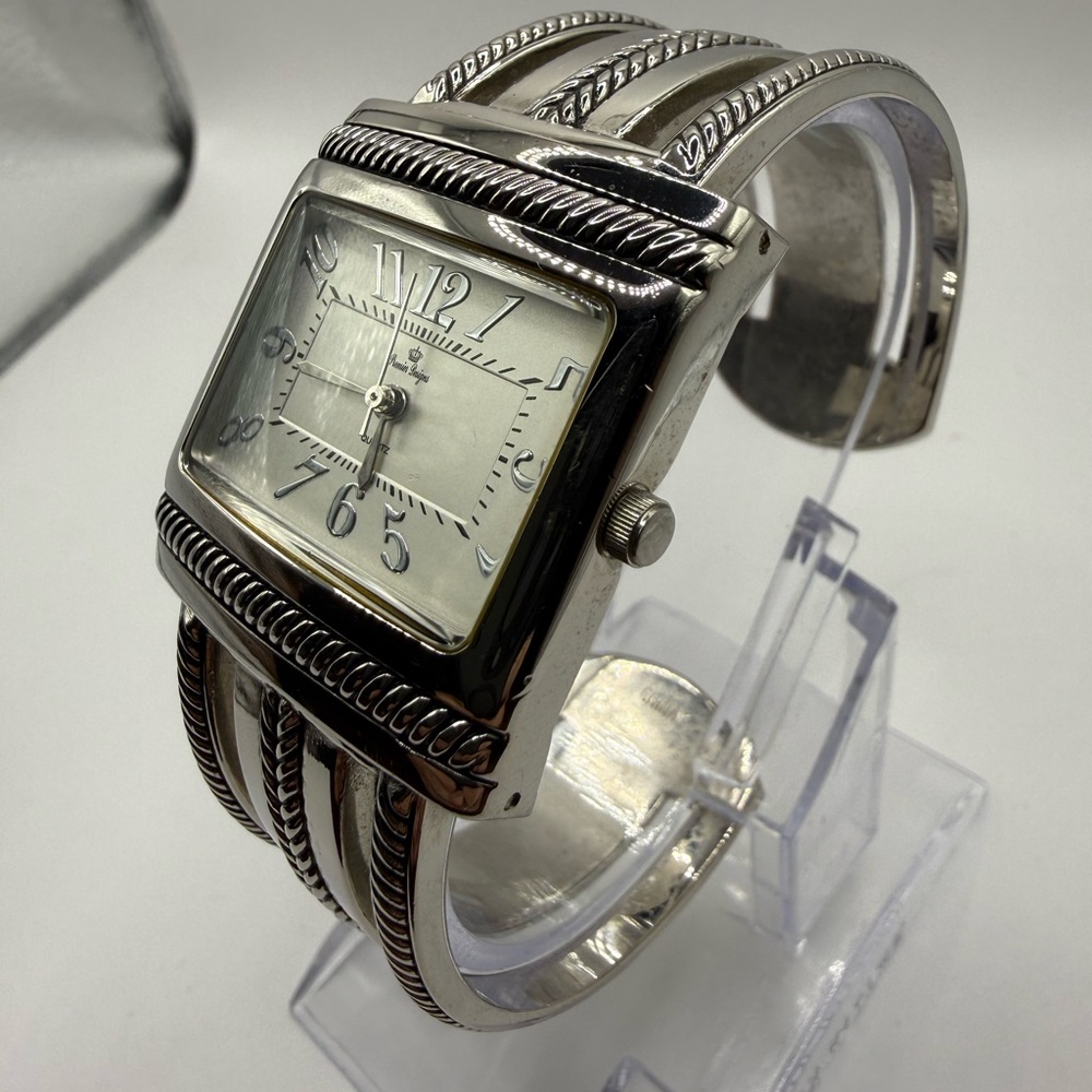 Premier Designs Cairo Watch Women Silver Tone Cuff 31MM 6.25" Band (New Battery) - Picture 4 of 8